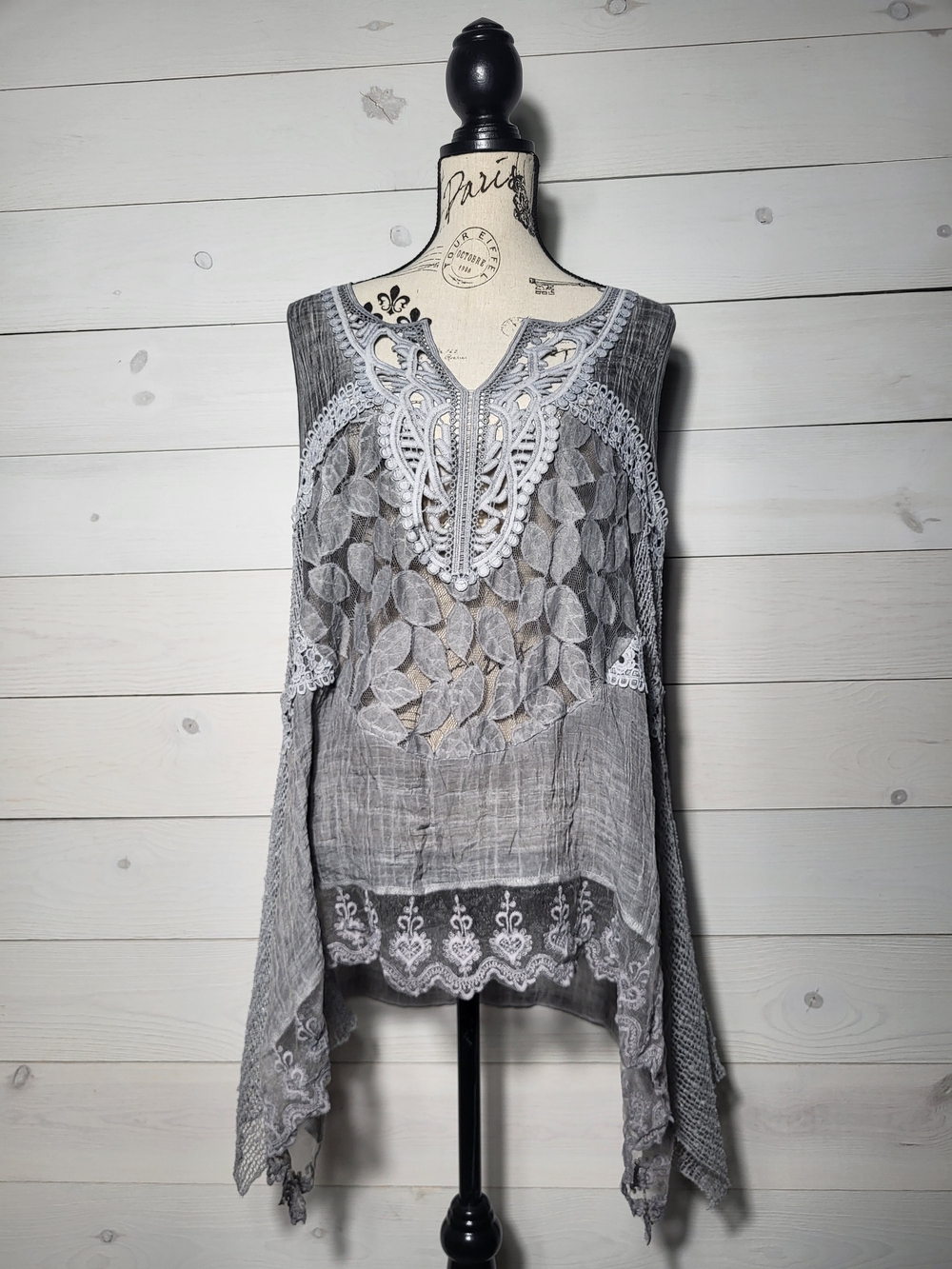 India Boutique Top Cotton Crinkle Lace Asymetrical Hem Tunic Flowy Cotton BOHO. - Picture 1 of 9